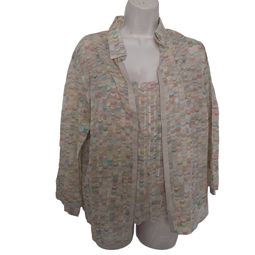 Akris sheer pastel printed blouse and matching camisole twinset Cotton Sz  12